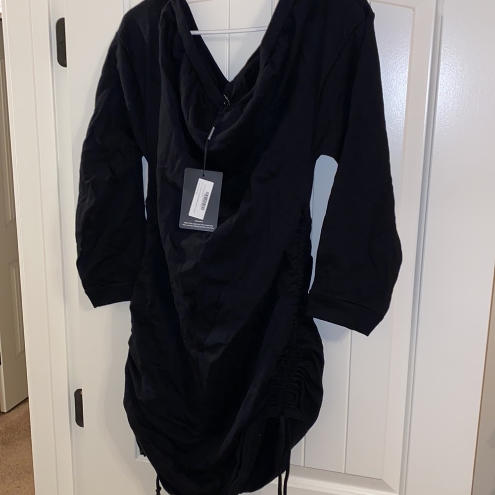 Women’s Black Off- Shoulder Ruched Side Sweater Dress